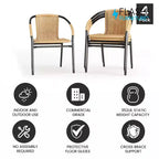 Sedia impilabile da ristorante Emma and Oliver 4 Pack in Rattan per interni ed esterni con schienale curvo