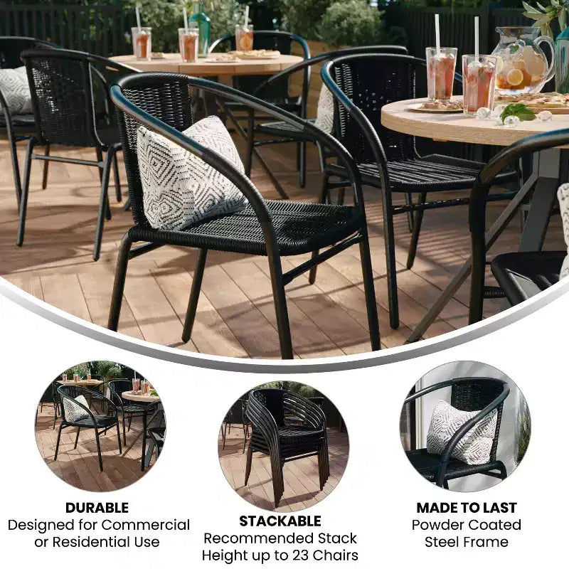 Sedia impilabile da ristorante Emma and Oliver 4 Pack in Rattan per interni ed esterni con schienale curvo