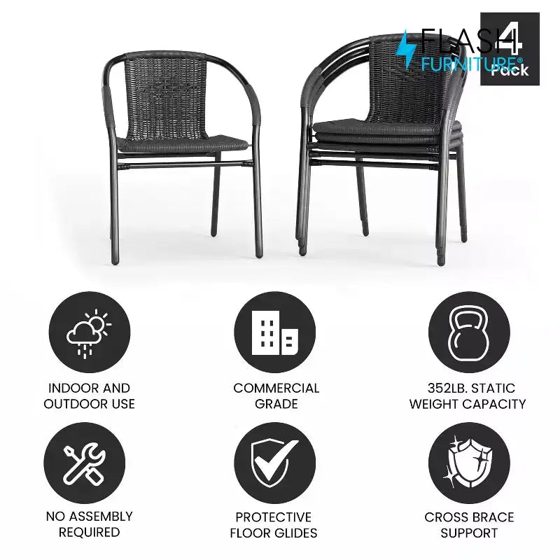 Sedia impilabile da ristorante Emma and Oliver 4 Pack in Rattan per interni ed esterni con schienale curvo