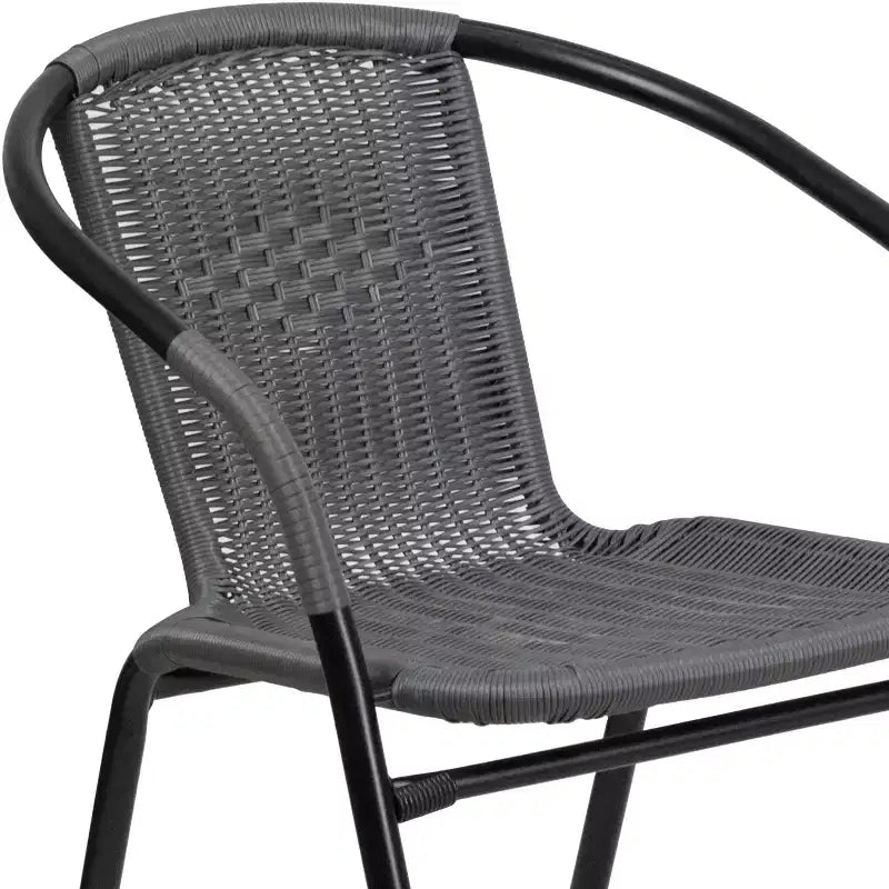 Sedia impilabile da ristorante Emma and Oliver 4 Pack in Rattan per interni ed esterni con schienale curvo