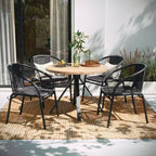 Sedia impilabile da ristorante Emma and Oliver 4 Pack in Rattan per interni ed esterni con schienale curvo