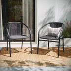 Sedia impilabile da ristorante Emma and Oliver 4 Pack in Rattan per interni ed esterni con schienale curvo