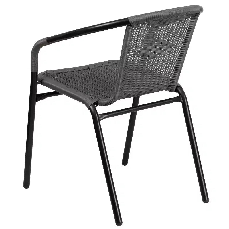 Sedia impilabile da ristorante Emma and Oliver 4 Pack in Rattan per interni ed esterni con schienale curvo