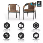 Sedia impilabile da ristorante Emma and Oliver 4 Pack in Rattan per interni ed esterni con schienale curvo