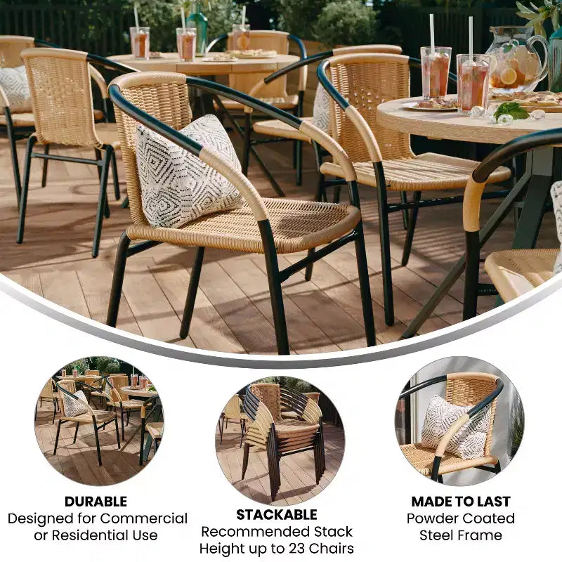 Sedia impilabile da ristorante Emma and Oliver 4 Pack in Rattan per interni ed esterni con schienale curvo