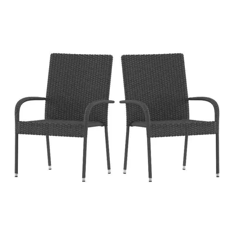 Flash Furniture Maxim Indoor/Outdoor Wicker Dining Chairs with Fade & Weather-Resistant Steel Frames for Patio and Deck