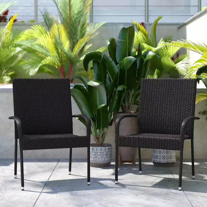 Sedie da pranzo in vimini Flash Furniture Maxim per interni/esterni con telaio in acciaio resistente allo sbiadimento e alle intemperie per patio e ponte