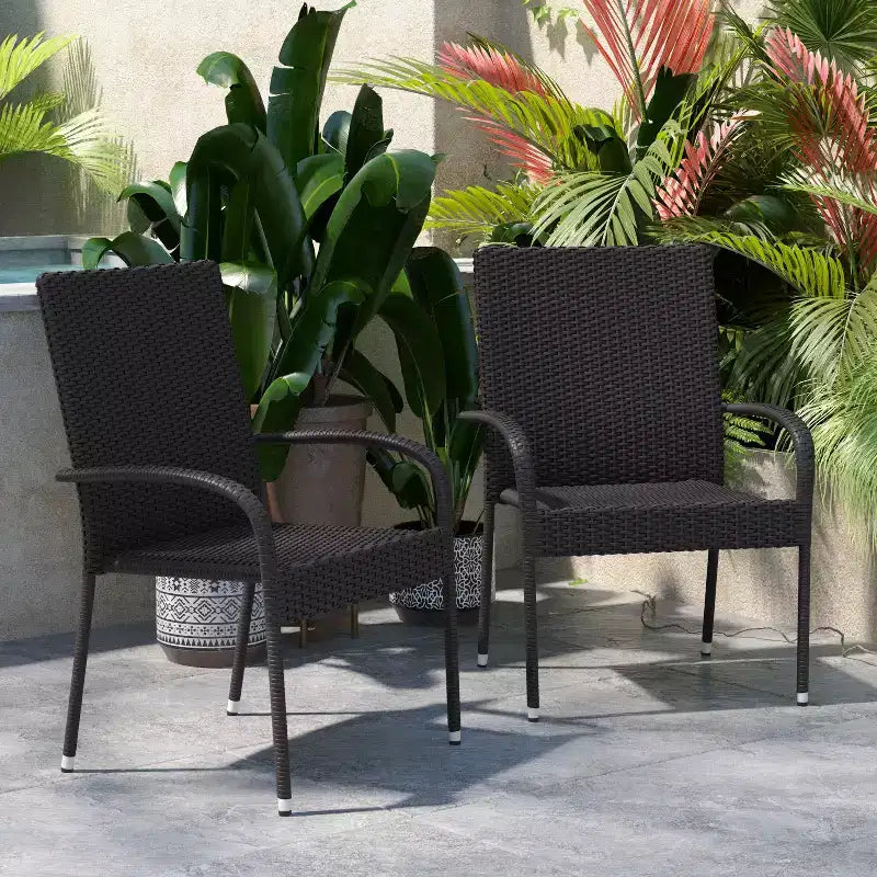 Sedie da pranzo in vimini Flash Furniture Maxim per interni/esterni con telaio in acciaio resistente allo sbiadimento e alle intemperie per patio e ponte
