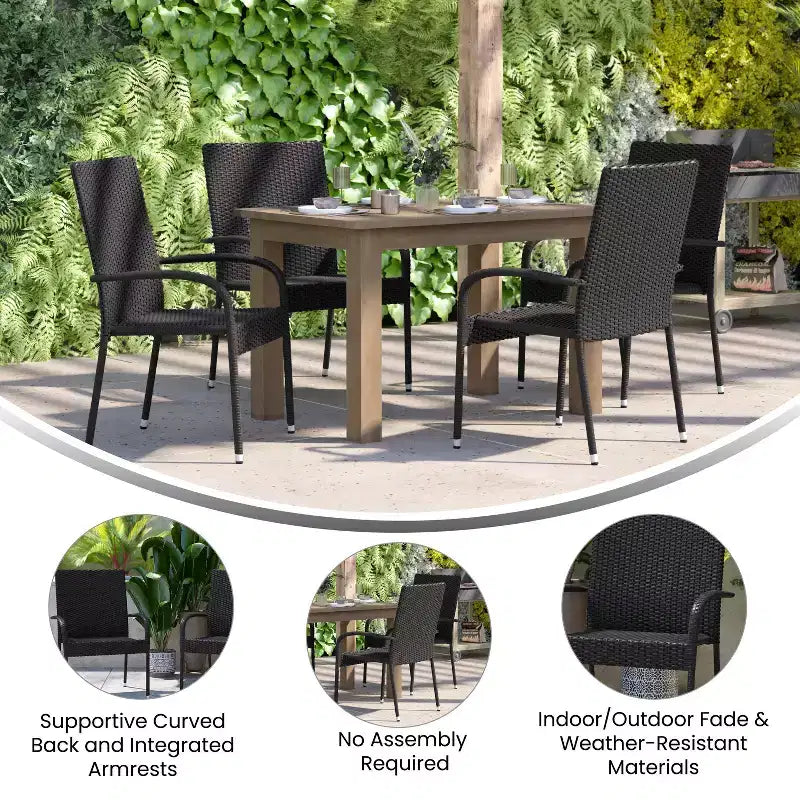 Sedie da pranzo in vimini Flash Furniture Maxim per interni/esterni con telaio in acciaio resistente allo sbiadimento e alle intemperie per patio e ponte