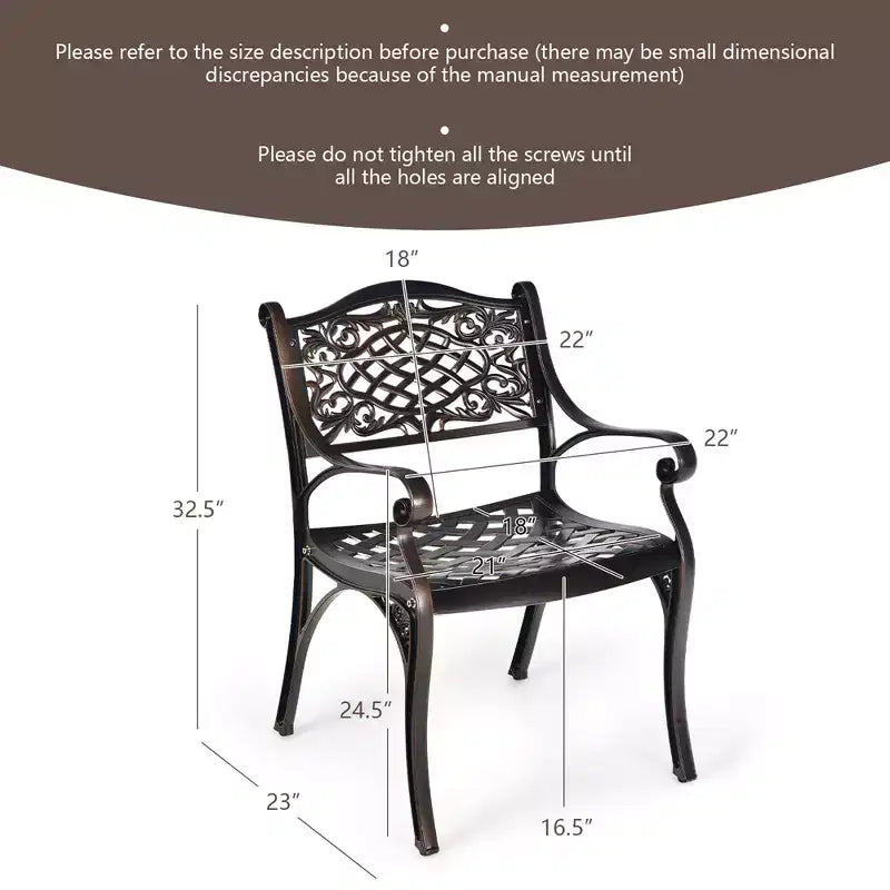Costway Lot de 2 chaises de salle à manger bistrot en aluminium moulé, tout temps, avec accoudoirs, pour jardin et patio