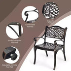 Costway Lot de 2 chaises de salle à manger bistrot en aluminium moulé, tout temps, avec accoudoirs, pour jardin et patio