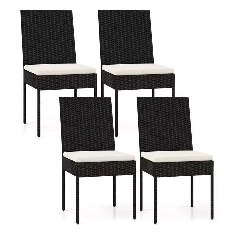 Costway Set of 4 Patio Rattan Wicker Dining Chairs Set Cushioned Seat Backrest