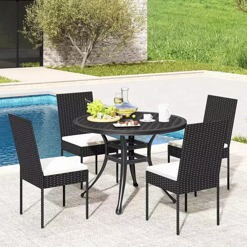 Costway Set di 4 Sedie da Pranzo da Esterno in Rattan con Cuscini su Seduta e Schienale