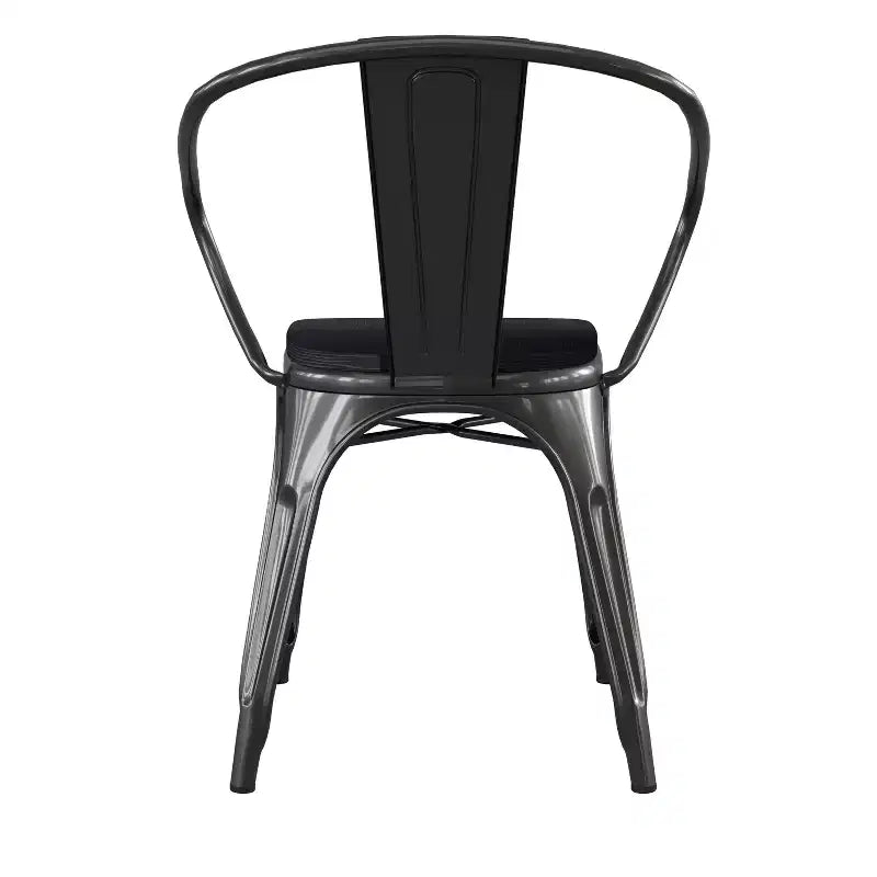 Flash Furniture Luna, sedia impilabile da interno ed esterno in metallo di livello commerciale con braccioli, seduta in polistirene per tutte le stagioni e schienale con stecche verticali