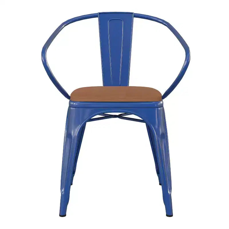 Flash Furniture Luna, sedia impilabile da interno ed esterno in metallo di livello commerciale con braccioli, seduta in polistirene per tutte le stagioni e schienale con stecche verticali