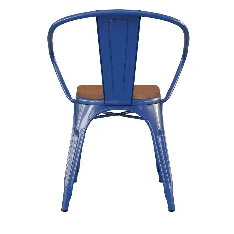 Flash Furniture Luna, sedia impilabile da interno ed esterno in metallo di livello commerciale con braccioli, seduta in polistirene per tutte le stagioni e schienale con stecche verticali