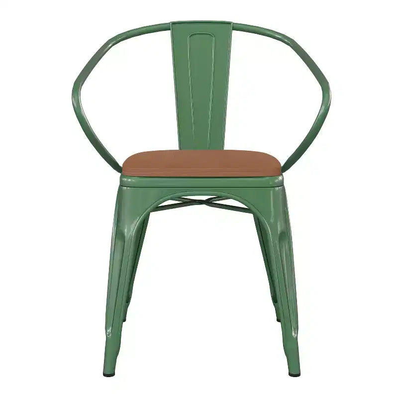 Flash Furniture Luna, sedia impilabile da interno ed esterno in metallo di livello commerciale con braccioli, seduta in polistirene per tutte le stagioni e schienale con stecche verticali