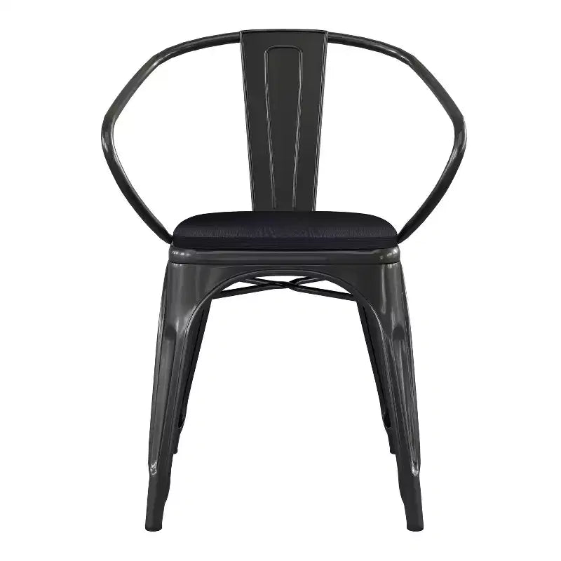 Flash Furniture Luna, sedia impilabile da interno ed esterno in metallo di livello commerciale con braccioli, seduta in polistirene per tutte le stagioni e schienale con stecche verticali