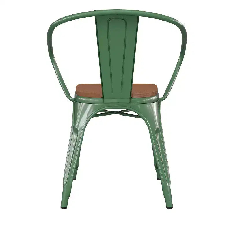 Flash Furniture Luna, sedia impilabile da interno ed esterno in metallo di livello commerciale con braccioli, seduta in polistirene per tutte le stagioni e schienale con stecche verticali