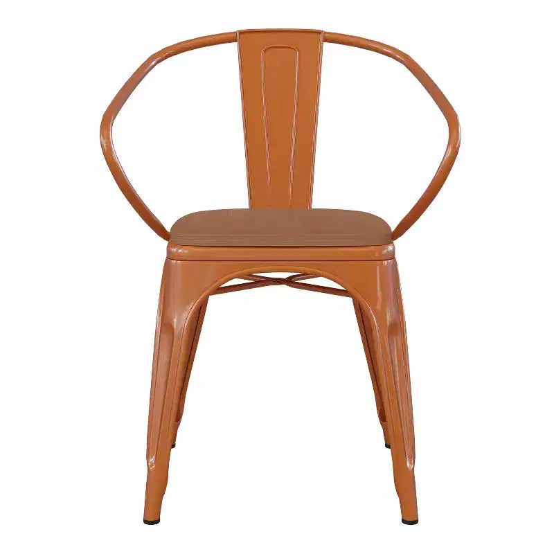 Flash Furniture Luna, sedia impilabile da interno ed esterno in metallo di livello commerciale con braccioli, seduta in polistirene per tutte le stagioni e schienale con stecche verticali
