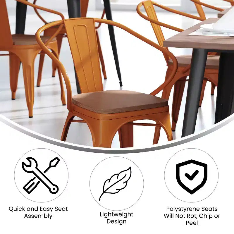 Flash Furniture Luna, sedia impilabile da interno ed esterno in metallo di livello commerciale con braccioli, seduta in polistirene per tutte le stagioni e schienale con stecche verticali