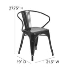 Flash Furniture Luna, sedia impilabile da interno ed esterno in metallo di livello commerciale con braccioli, seduta in polistirene per tutte le stagioni e schienale con stecche verticali