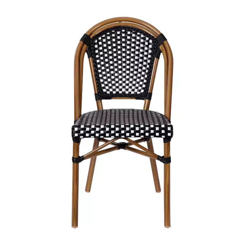 Flash Furniture Bordeaux Sedia impilabile da bistrò commerciale per interni/esterni, schienale e seduta in rattan PE, struttura in alluminio con stampa bambù