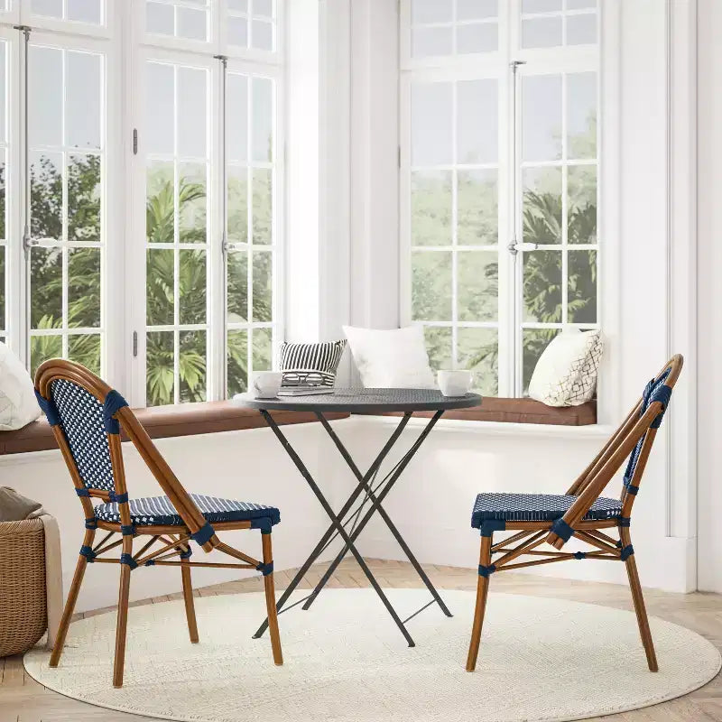 Flash Furniture Bordeaux Sedia impilabile da bistrò commerciale per interni/esterni, schienale e seduta in rattan PE, struttura in alluminio con stampa bambù