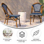 Flash Furniture Bordeaux Sedia impilabile da bistrò commerciale per interni/esterni, schienale e seduta in rattan PE, struttura in alluminio con stampa bambù