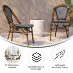 Flash Furniture Bordeaux Sedia impilabile da bistrò commerciale per interni/esterni, schienale e seduta in rattan PE, struttura in alluminio con stampa bambù
