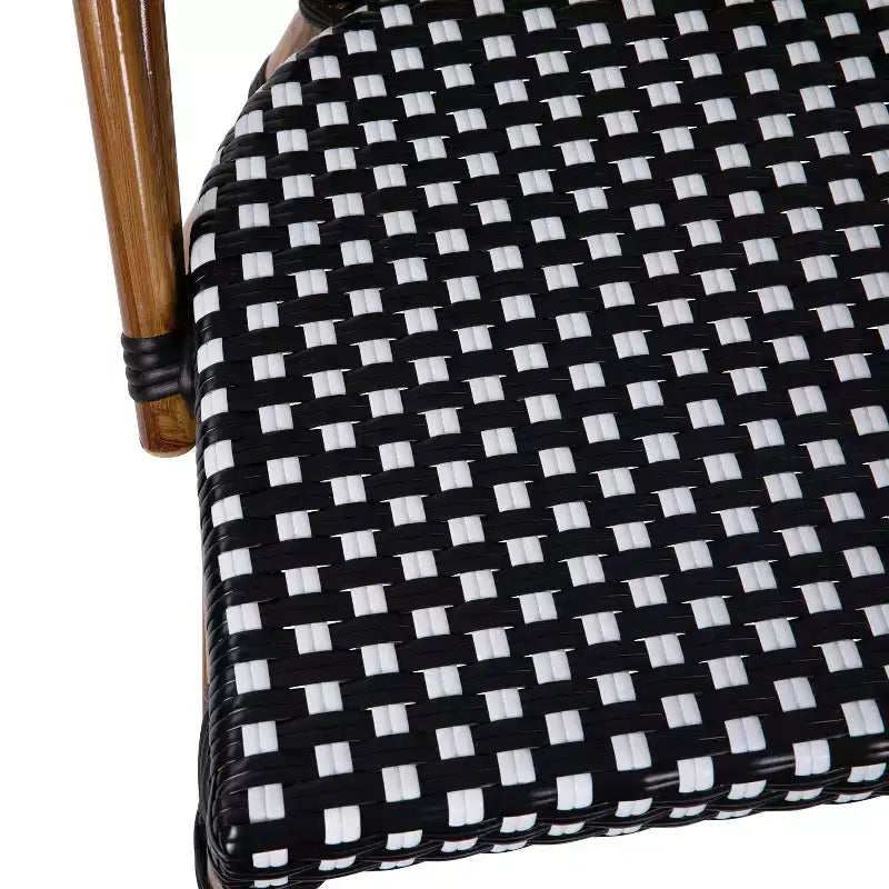 Flash Furniture Bordeaux Sedia impilabile da bistrò commerciale per interni/esterni, schienale e seduta in rattan PE, struttura in alluminio con stampa bambù