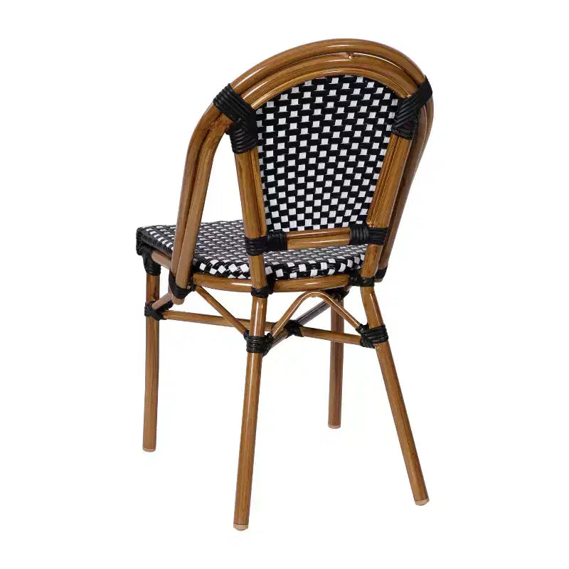 Flash Furniture Bordeaux Sedia impilabile da bistrò commerciale per interni/esterni, schienale e seduta in rattan PE, struttura in alluminio con stampa bambù