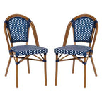 Flash Furniture Bordeaux Set of 2 Indoor/Outdoor Commercial Bistro Stacking Chairs, PE Rattan Back and Seat, Bamboo Print Aluminum Frame