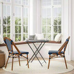 Flash Furniture Bordeaux, Set di 2 Sedie Impilabili da Bistrò Commerciale per Interni/Esterni, Schienale e Seduta in Rattan PE, Struttura in Alluminio con Stampa Effetto Bambù