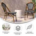 Flash Furniture Bordeaux, Set di 2 Sedie Impilabili da Bistrò Commerciale per Interni/Esterni, Schienale e Seduta in Rattan PE, Struttura in Alluminio con Stampa Effetto Bambù