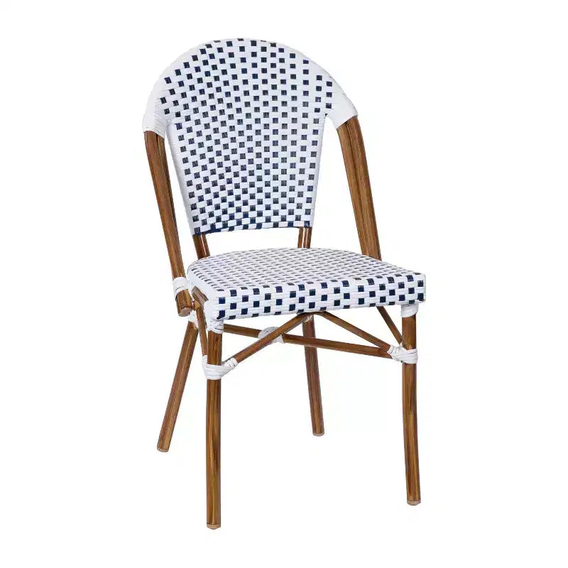 Flash Furniture Lourdes Indoor/Outdoor Commercial Bistro Stacking Chair, PE Rattan Back and Seat, Bamboo Print Aluminum Frame