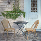 Flash Furniture Lourdes - Chaise bistrot empilable commerciale pour l'intérieur/extérieur, dossier et assise en rotin PE, cadre en aluminium imprimé bambou