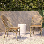 Flash Furniture Lourdes - Chaise bistrot empilable commerciale pour l'intérieur/extérieur, dossier et assise en rotin PE, cadre en aluminium imprimé bambou