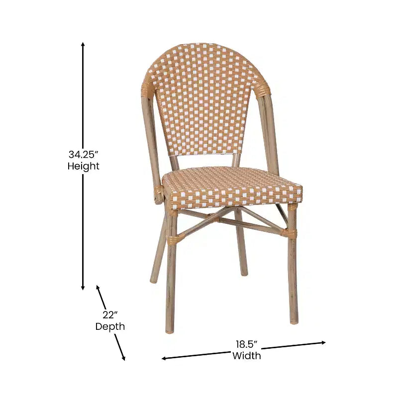 Flash Furniture Lourdes - Chaise bistrot empilable commerciale pour l'intérieur/extérieur, dossier et assise en rotin PE, cadre en aluminium imprimé bambou