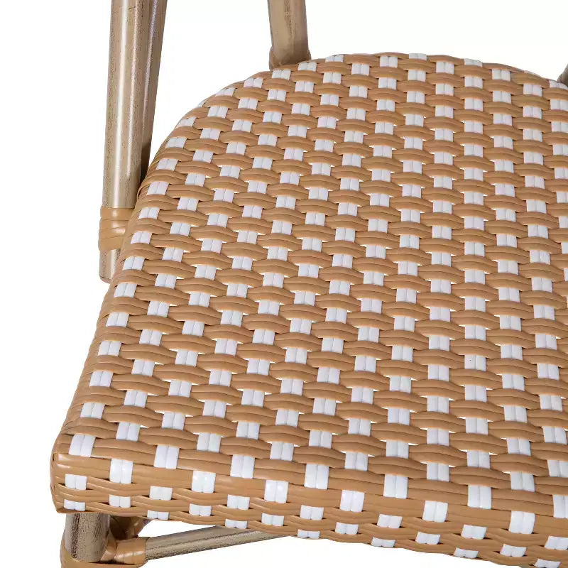 Flash Furniture Lourdes - Chaise bistrot empilable commerciale pour l'intérieur/extérieur, dossier et assise en rotin PE, cadre en aluminium imprimé bambou