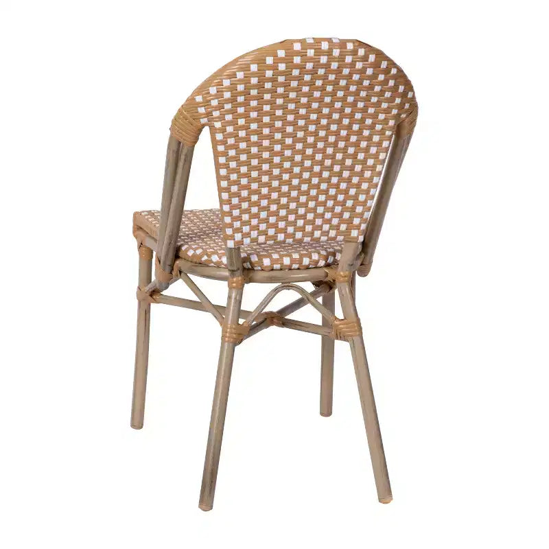 Flash Furniture Lourdes - Chaise bistrot empilable commerciale pour l'intérieur/extérieur, dossier et assise en rotin PE, cadre en aluminium imprimé bambou