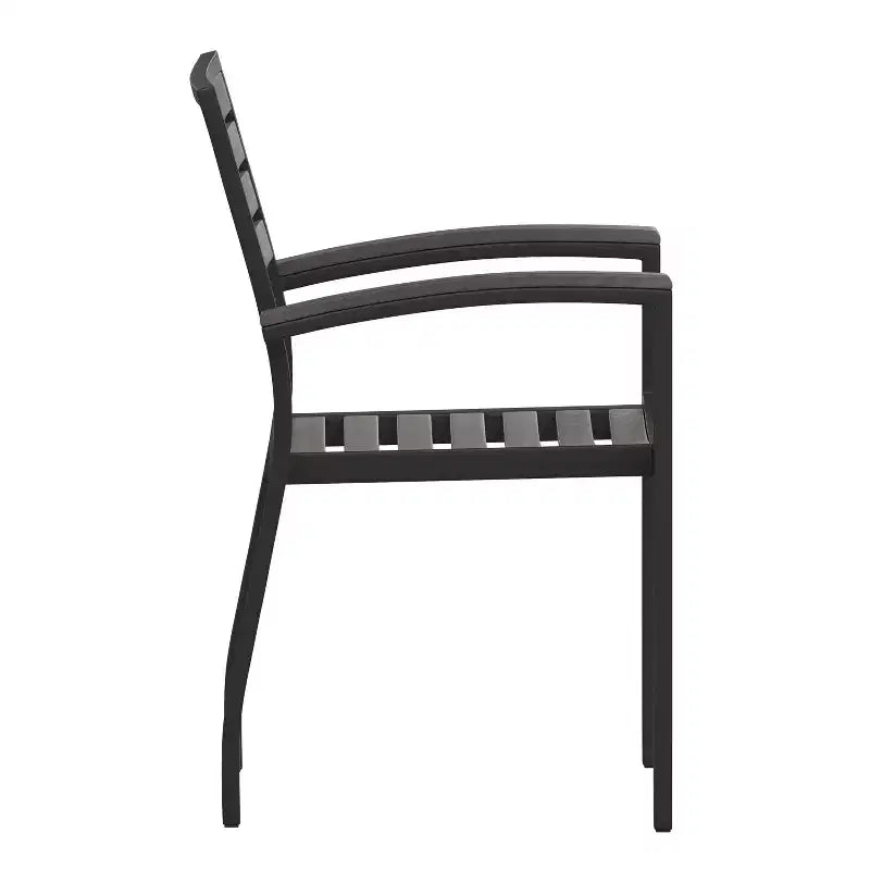 Flash Furniture Confezione da 2 Sedie Impilabili da Patio in Alluminio Nero per Tutte le Stagioni - Lamelle in Finto Teak Grigio Lavato