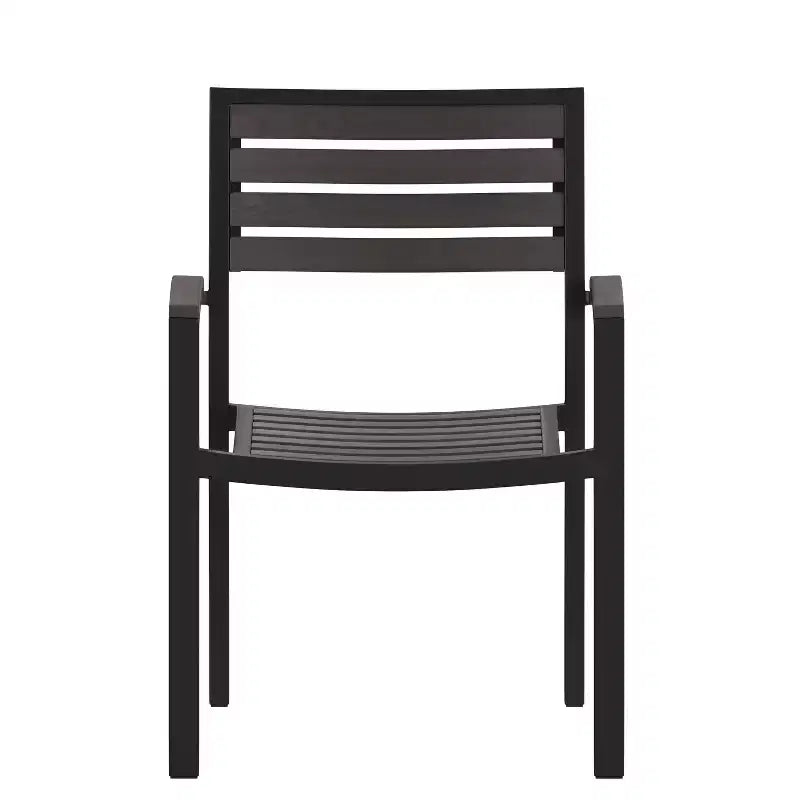 Flash Furniture Confezione da 2 Sedie Impilabili da Patio in Alluminio Nero per Tutte le Stagioni - Lamelle in Finto Teak Grigio Lavato