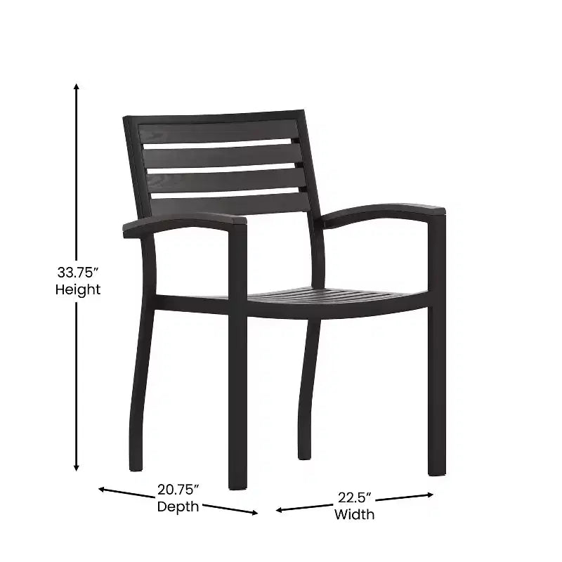 Flash Furniture Confezione da 2 Sedie Impilabili da Patio in Alluminio Nero per Tutte le Stagioni - Lamelle in Finto Teak Grigio Lavato
