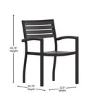 Flash Furniture Confezione da 2 Sedie Impilabili da Patio in Alluminio Nero per Tutte le Stagioni - Lamelle in Finto Teak Grigio Lavato