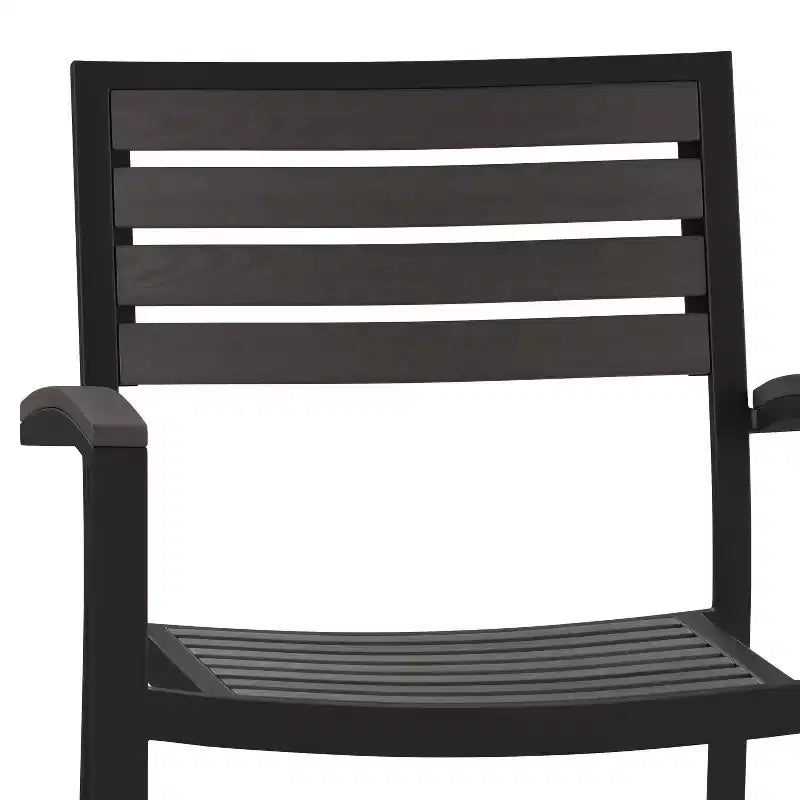 Flash Furniture Confezione da 2 Sedie Impilabili da Patio in Alluminio Nero per Tutte le Stagioni - Lamelle in Finto Teak Grigio Lavato