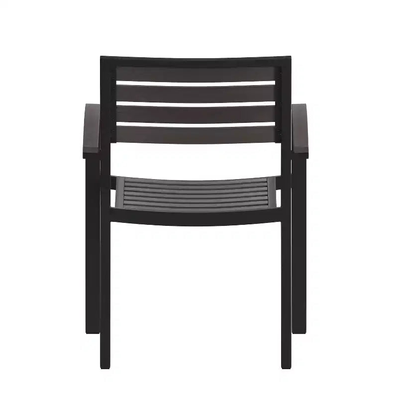 Flash Furniture Confezione da 2 Sedie Impilabili da Patio in Alluminio Nero per Tutte le Stagioni - Lamelle in Finto Teak Grigio Lavato