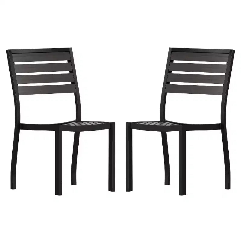 Flash Furniture Lark Outdoor Side Chair with Faux Teak Poly Slats, Set of 2