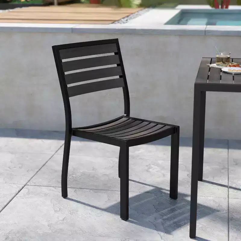 Flash Furniture Lark Sedia da esterno con doghe in poly finto teak, set da 2