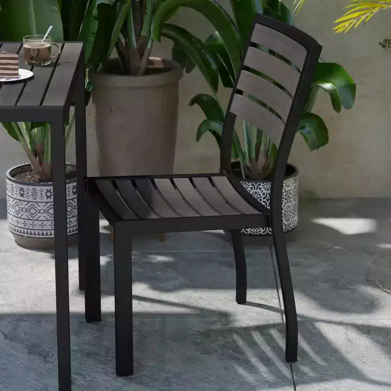 Flash Furniture Lark Sedia da esterno con doghe in poly finto teak, set da 2